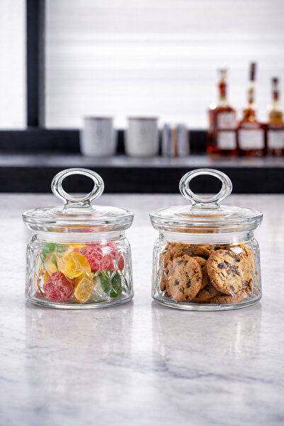 Paşabahçe 2'li Vakumlu Desenli Cam Kavanoz Seti - Cam Kapaklı Çerezlik & Baha...