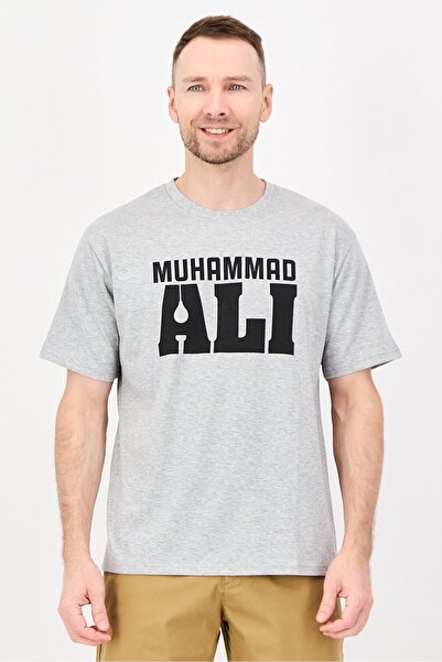 ALI Men Crew Neck Short Sleeve Graphic Print T-Shirt, Grey