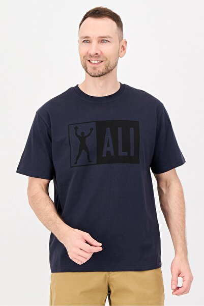 ALI Men Crew Neck Short Sleeve Brand Logo T-Shirt, Dark Grey