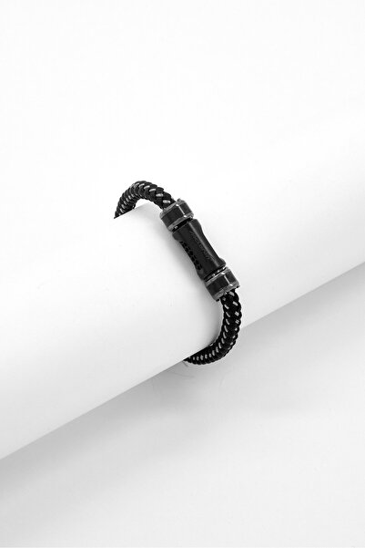 McLaren Men Drift Braided Leather Bracelet, Black/Grey