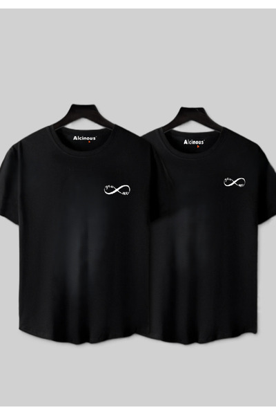 ALCİNOUS PAMUKLU SİYAH UNİSEX SONSUZ AŞK TASARIM ETEK OVAL SEVGİLİ ÇİFT KOMBİ...