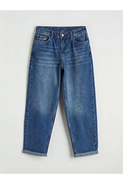 LC Waikiki بنطلون جينز نسائي M1 SEZON Indigo عالي الخصر بقصة برميلية