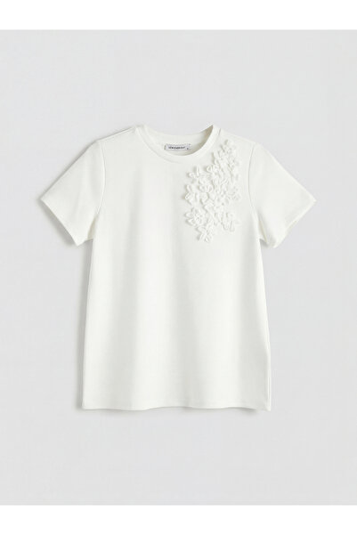 LC Waikiki NOUL SEZON DE LA GÜLİS GİYİM Tricou de damă Ecru Bisi guler rotund...