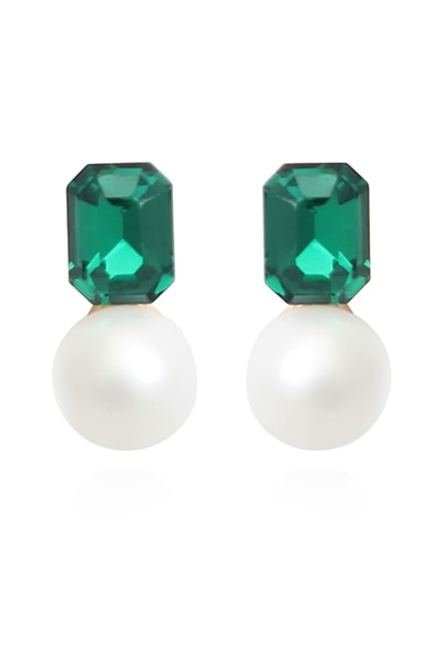 Glamsouq Imitation Pearl Square Glass Stone Minimalist Stud Earrings