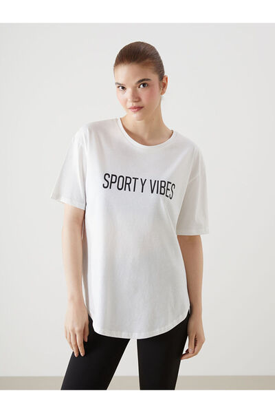 LC Waikiki Xside Active White Crew Neck Printed Women's Sports T-Shirt