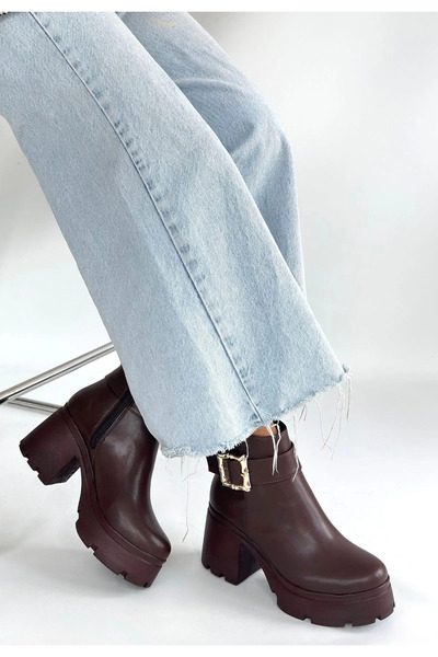 ZENGEZUR MALL Sptrns Pinma Brown Leather Heeled Boots (91536) (Size: 36)