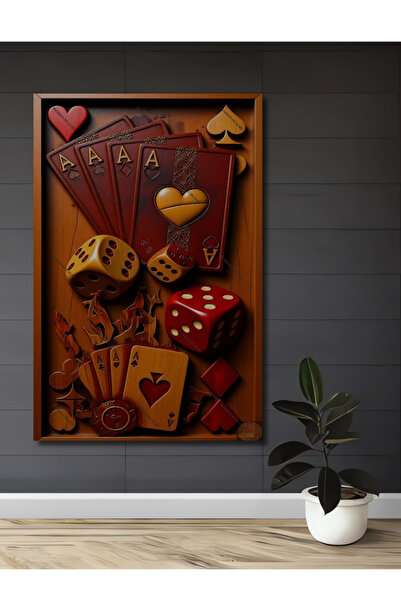 Teona Ahşap Poker ve Zar Oyunu Temalı Ahşap Sanat Tablosu Ev,Ofis,Salon Tablo