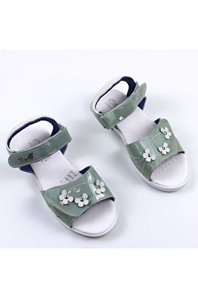 tino Sandale din piele naturala , lacuita , pentru fetite , decorate cu flori...