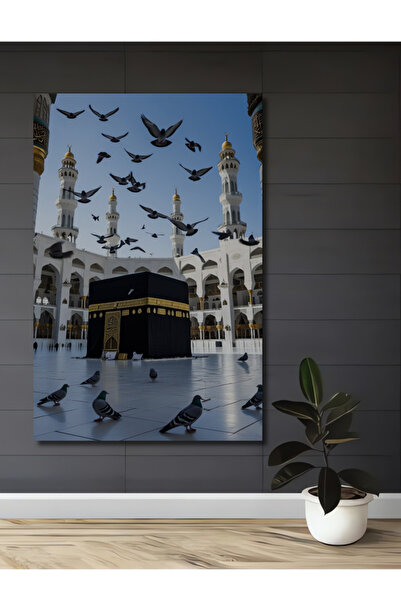 Teona Ahşap Mekke Kabe Ve Kutsal Güvercinler Yağlı Boya Görünümlü Ahşap Dekor...
