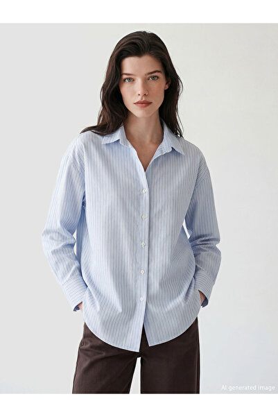 LC Waikiki Sparkling Choices from Shining Store Striped Loose Fit Oxford Wome...