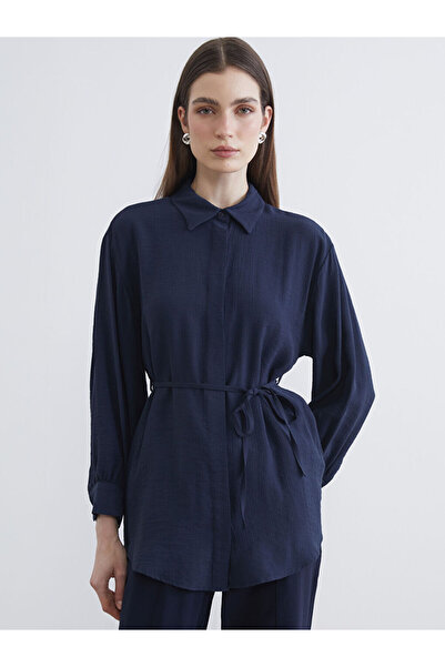 LC Waikiki Mg Trenden Navy Blue Textured Women's Shirt Tunic