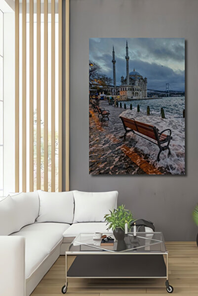 Teona Ahşap İstanbul Ortaköy Camii ve Boğaz Köprüsü Manzaralı Yağlı Boya Görü...