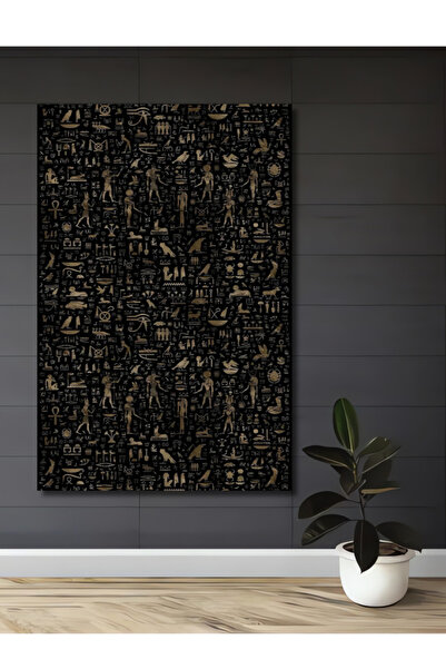 Teona Ahşap Antik Mısır Hiyeroglif Desenli Yağlı Boya Görünümlü Ahşap Dekorat...