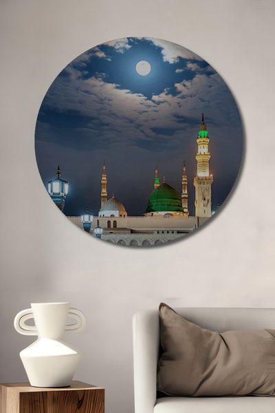 Teona Ahşap Mekke Medine Ulu Cami Dolunay Manzaralı Yağlı Boya Görünümlü Ahşa...