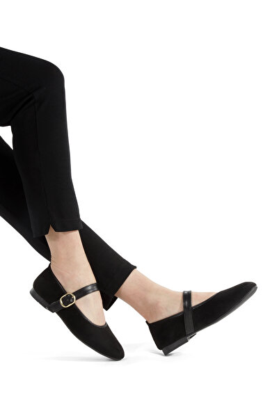 Ayakkabı Podyumum Black Suede Ballerinas with Round Toe, Orthopedic Soles, Fl...