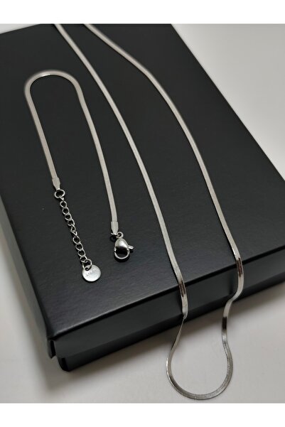 By Semra Unisex İnce İtalyan Ezme Zincir 2 mm Paslanmaz çelik Kolye ve Bilekl...