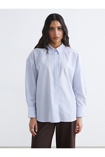 LC Waikiki Cămașă din dinionul GÜLİS GİYİM, model Blue Çiz cu dungi p poplin