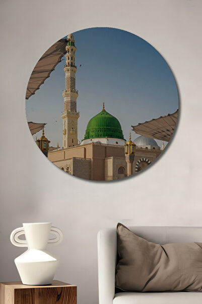 Teona Ahşap Mekke Medine Yeşil Kubbe İslami Sanat Ahşap Dekoratif Tablo Yuvar...