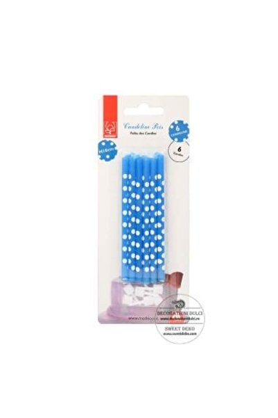 Decoratiuni Dulci Blue candles with white polka dots (6 pieces)