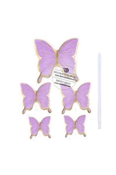 Decoratiuni Dulci Fluturasi mov cu codita si bordura aurie (5 buc.)