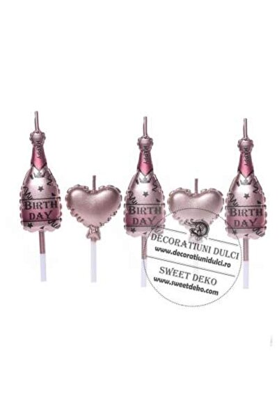 Decoratiuni Dulci Lumanari sampanie si inimioare roz