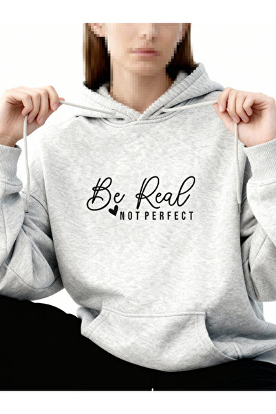 EFFRENATU Unisex Gray Hooded Sweatshirt with Be Real Print