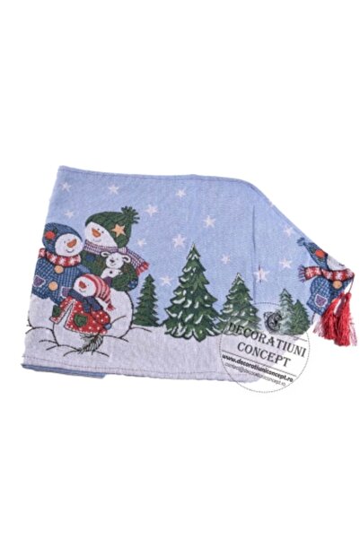 Decoratiuni Dulci Runner tematica Craciun, nuante de albastru, model oameni d...