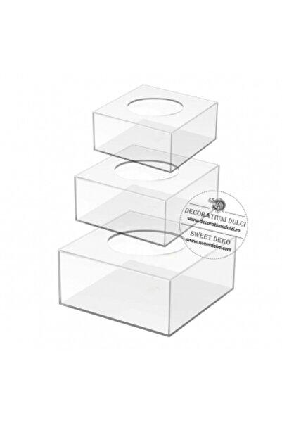 Decoratiuni Dulci Suport patrat tort etaj transparent (h.10cm) - 20 cm