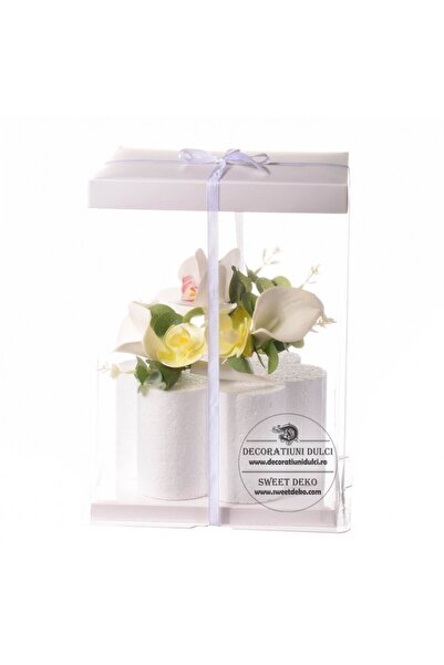 Decoratiuni Dulci Cutie transparenta patrata pentru tort (capac/suport alb) -...
