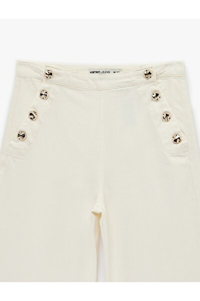 Koton Button Detailed Wide Leg Denim Trousers with Pockets - Wide Leg Jeans