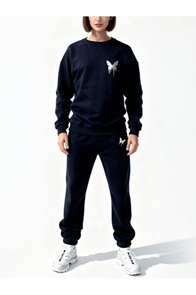 EFFRENATU Tracksuit Bottom Set Lacevert Color Special Design 2-Thread Fleece-...