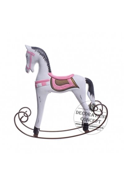 Decoratiuni Dulci Decor din lemn cal balansoar cu roz