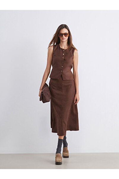 LC Waikiki Beli Belted Suede Skirt