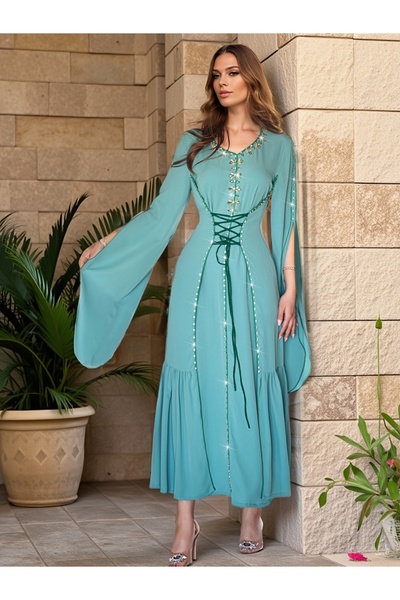 Noon Noora A Luxurious, Hand-stitched Diamond Jalabiya Evening Dress with Two...