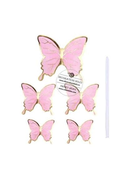 Decoratiuni Dulci Fluturi cu codita roz aurii (5buc/set)