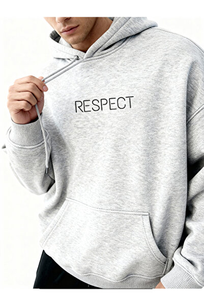 EFFRENATU Unisex Gray Hooded Sweatshirt with Respect Print