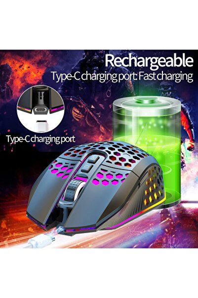 Generic Nexahive X801 Wireless Gaming Mouse, Ergonomic Design, Honeycomb Rainbow LED Backlight, 7 Programmab
