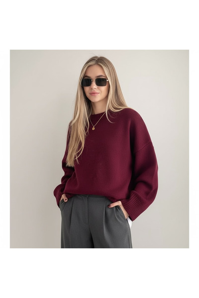 mahira collection Pulover oversize cu guler rotund, culoare burgundy