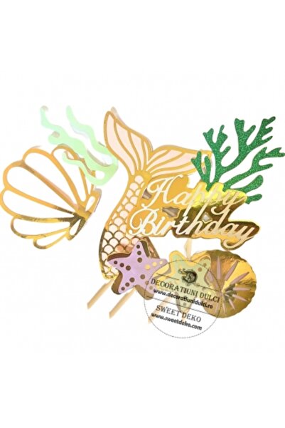 Decoratiuni Dulci Topper din carton La multi ani, model Sirena