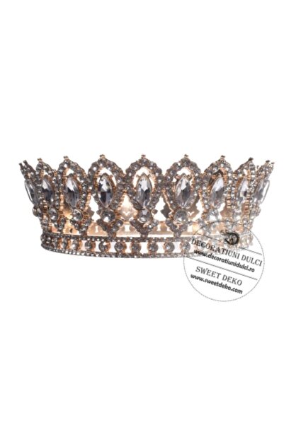 Decoratiuni Dulci Coronita mare aurie cu pietre transparente | decor tort maj...