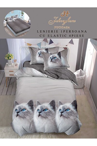 trendyhome 4-Piece Single Bed Linen, with Elastic, Fine Cotton, Modern Print