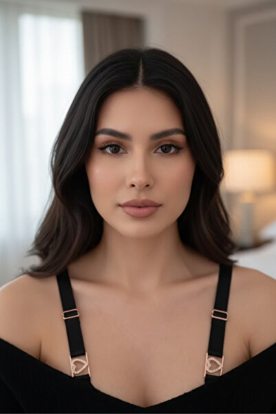 shop Siyah Taşlı Kalp Figürlü Sütyen Askısı - Parlak Kristal Detaylı Şık Akse...