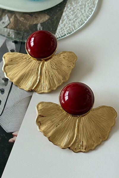 Trendy Butik Vip leaf model maroon color earring