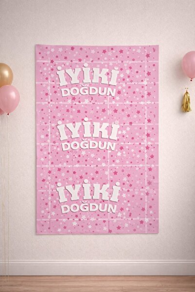 BKMC PARTY İYİKİ DOĞDUN BASKILI METALİZE ARKA FON PERDE DOĞUM GÜNÜ PARTİ SET ...