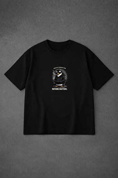 LORVEX Oversize Unisex T-Shirt 100% Cotton Comfortable Fit Nihilist Penguin P...