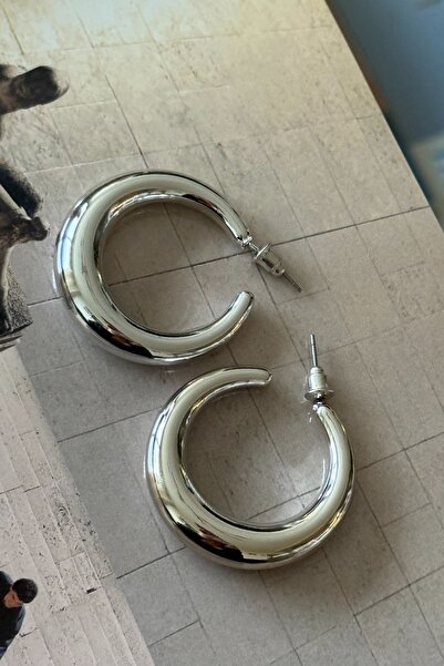 Trendy Butik Silver Curved Hoop Earrings