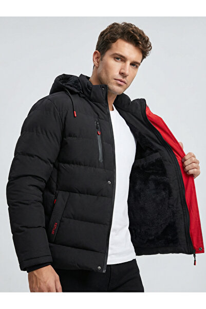 MANMARK Palton de iarnă pentru bărbați cu glugă detașabilă și blană la interior