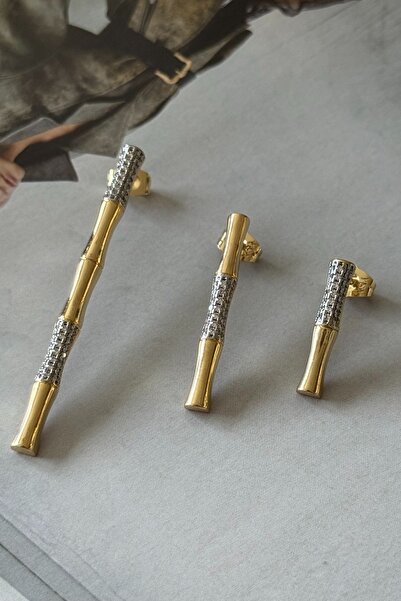 Trendy Butik Steel Two Color Bone Model Triple Set Earrings