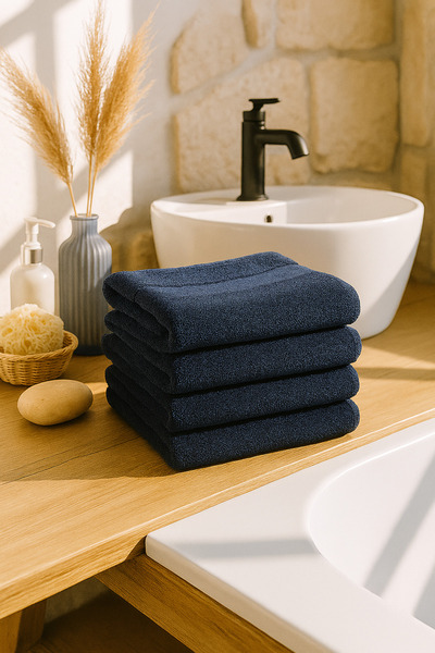 Taka Fabrics 4-Piece 100% Cotton Towel Set 40X70 cm Indigo