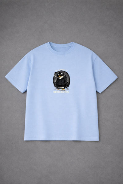 LORVEX Oversize Unisex T-Shirt 100% Cotton Comfortable Fit Nihilist Penguin P...